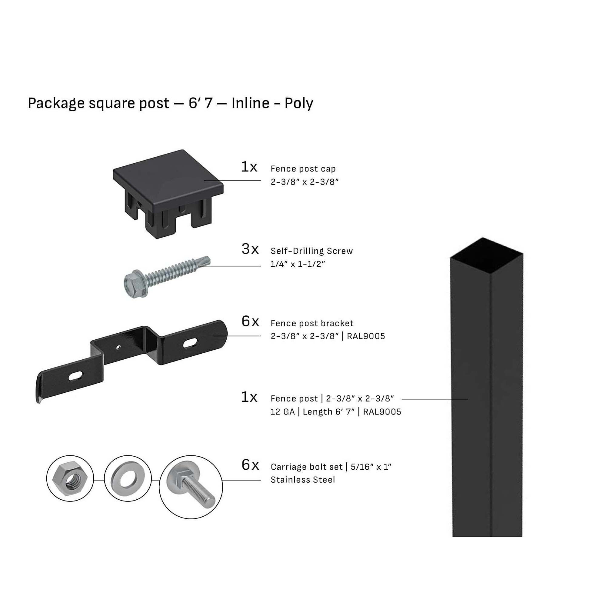 Tarter Square Steel Fence Post — 2-3/8in. x 6ft. 7in., 12-Ga., Poly Cap, Black, Model# 2000994